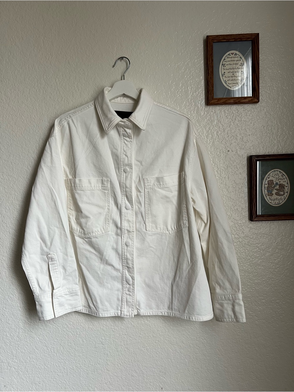 Zara Off-White Cotton Utility Jean Jacket